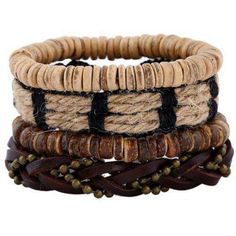 This hemp multi-layer bracelet sends off seriously hippie vibes with its rustic handwoven textures and smooth natural wooden beads. Incorporating metal chain details, this piece gives off a slight industrial vibe reflecting the artisan’s inspiration in both old and new materials. Worldwide Shipping! Please allow 2-5 days for delivery. 1059 Diy En Cuir, Mode Punk, Beaded Leather Bracelet, Wood Bead Bracelet, Moda Punk, Bracelet Cuir, Mens Leather Bracelet, Layered Bracelets, Bead Leather