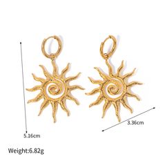 Indulge in Timeless Elegance with Our Stainless Steel Spiral Sunflower Set Welcome to a world of enduring beauty and sophistication with our Stainless Steel Spiral Sunflower Pendant Necklace/Earrings, meticulously crafted to elevate your style quotient effortlessly. Unveil the allure of 18K Gold Plating combined with hypoallergenic stainless steel, ensuring both glamour and comfort. Product Features: 18K PVD gold plating for lasting color and anti-scratch durability. Waterproof stainless steel construction for worry-free wear. Nickel, lead, and cadmium-free for skin-friendly use. Classic vintage design with a touch of modern elegance. Benefits You'll Love: Timeless Glamour: Radiate elegance at parties, anniversaries, weddings, and special occasions. Skin-Friendly: Hypoallergenic material p Geometric Fashion, Sunflower Pendant, Sunflower Necklace, Hypoallergenic Jewelry, Trendy Necklaces, Classic Jewelry, Anniversary Wedding, Gold Plated Earrings, Color Oro