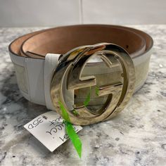 Vintage Gucci Belt In Good Used Condition. Never Personally Worn After Purchasing. Belt Leather Measures 37” End To End (Not Including Buckle). Vintage Gucci Belt, Belt Leather, Gucci Belt, Gucci Accessories, Cream White, Vintage Gucci, Calf Skin, Buckle, Monogram