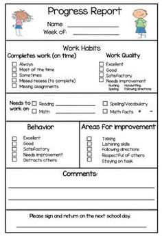 the progress report for students to work on