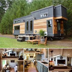 this tiny house is built in the woods for people to stay inside and work on