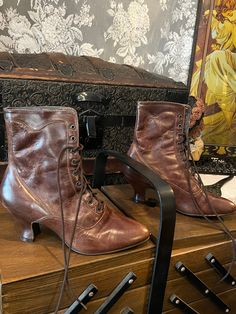 Gorgeous Victorian Inspired Reproduction Boots by Oaks Tree Farms Boots. Supple Leather in Rustic Teak made in Mexico.  Women's size 7 1/2. Brown Leather Lace Up Boots, Leather Lace Up Boots, Knoxville Tn, Tree Farms, Oak Tree, Leather Lace, Boot Shoes Women, Lace Up Boots, Leather And Lace