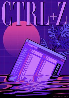 an old computer sitting on top of water next to a plant and the words ctrl - 7