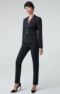 Distinguish your look with our tailored black Italian twill trousers, nipped-to-perfection occasion-wear women love: clean-no waistband design, bias-cut side panels, and ivory pinstripes. Luxury Pants, Waistband Design, Twill Trousers, Pinstripe Pants, Fall Collections, Side Panels, Spring Collection, Panel Siding, Summer Collection