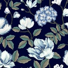 Morning Garden Wallpaper in Navy from the Grandmillennial Collection by York Wallcoverings Morning Garden, Discount Wallpaper, Fern Wallpaper, Toile Wallpaper, York Wallpaper, Garden Wallpaper, Wallpaper For Sale, Navy Wallpaper, Drops Patterns