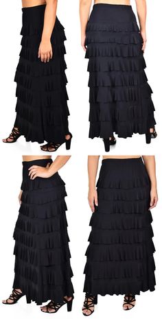 Women Waterfall Ruffled 8 Tiered Boho Layered Maxi Skirt | Etsy Layered Maxi Skirt, Long Tiered Skirt, Apostolic Clothing, Apostolic Fashion, Tiered Skirts, Layered Skirt, Beautiful Skirts, Black Maxi, Western Wear