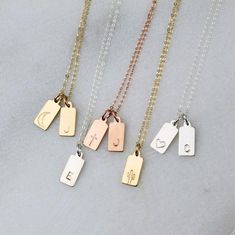 Mini Tag Initial Necklace Personalized Necklace 1 2 or 3 | Etsy Minimalist Initial Necklace With Charms For Mother's Day, Dainty Rose Gold Initial Necklace With Charms, Personalized Dainty Rose Gold Charm Necklaces, Rose Gold Initial Necklace With Charms For Gift, Dainty Hand Stamped Initial Pendant Charm Necklaces, Dainty Hand-stamped Initial Pendant Charm Necklaces, Adjustable Rose Gold Charm Necklace With Initial Pendant, Dainty Hand Stamped Initial Pendant Charm Necklace, Personalized Dainty Rose Gold Charm Necklace