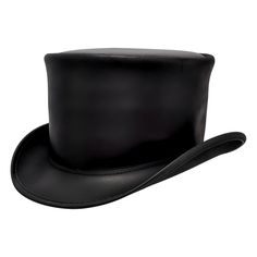 Discover unparalleled style with our El Dorado Top Hat, a true masterpiece from Voodoo Hatter. Crafted from genuine cowhide leather, this hat embodies luxury and craftsmanship. The Unbanded design and perfect fit from Size 6 to Size 8 make it a versatile choice for those who appreciate quality and style. This top hat isn't just an accessory; it's a statement. Whether you're a fan of steampunk fashion, a biker seeking the perfect hat, or simply a man looking for a classic and stylish headwear opt Western Style Formal Top Hat With Flat Crown, Adjustable Top Hat With Flat Crown For Formal Events, Adjustable Top Hat With Flat Crown For Formal Occasions, Formal Adjustable Top Hat With Flat Crown, Leather High Crown Top Hat For Rodeo, Fitted Black Leather Top Hat, Classic Black Top Hat With High Crown, Classic Black High Crown Top Hat, Elegant High Crown Top Hat For Rodeo