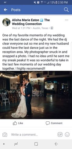 an instagramted photo of a bride and groom sharing a kiss on their wedding day