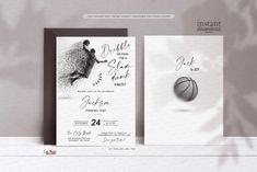 two wedding cards with basketballs on them