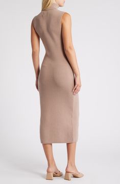 A ribbed-to-fit sweater dress is served in a sleeveless silhouette for a classic look that's ready for desk days and drinks dates. 46" length (size Medium) Turtleneck Sleeveless Unlined 50% viscose, 28% polyester, 22% nylon Hand wash, dry flat Imported Fitted Sleeveless Beige Sweater Dress, Charles Henry, Rib Sweater, Turtleneck Sleeveless, Ribbed Sweater Dress, Fabric Gift Bags, Nordstrom Store, Fabric Gifts, Fitted Sweater