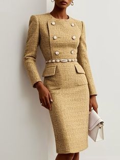 Elevate your look with Fehaute's Khaki Midi Dress. Its Morden Buckle design insures you stand out at Holiday . Get your exclusive style and show effortless elegance now. Tweed Dress Winter, Khaki Midi Dress, Sheath Midi Dress, Dress Winter, Midi Sheath Dress, Tweed Dress, Effortless Elegance, Tweed Blazer, Awesome Things