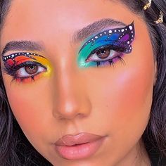 We Are All Unique, Butterfly Eyes, Butterfly Makeup, Bright Makeup, Face Art Makeup, Rave Makeup, Rainbow Makeup, Colorful Eye Makeup