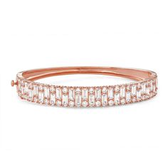 Finish off any ensemble with a touch of sparkle in this cubic zirconia-embellished 14k rose gold plated bangle bracelet. Click on this JEWELRY & WATCHES GUIDE to learn about fit, styles, materials and more! Finish off any ensemble with a touch of sparkle in this cubic zirconia-embellished 14k rose gold plated bangle bracelet. Click on this JEWELRY & WATCHES GUIDE to learn about fit, styles, materials and more! FEATURES Length: 7.25 in. Nickel safe Metal: sterling silver Plating: 14k rose gold Fi Fine Jewelry Rose Gold Diamond Bracelet With Baguette Cut, Rose Gold Baguette Cut Diamond Bracelet, Rose Gold Baguette Cut Tennis Bracelet For Formal Occasions, Rose Gold Bracelets With Baguette Diamonds, Formal Rose Gold Baguette Cut Tennis Bracelet, Formal Rose Gold Baguette Cut Bracelet, Rose Gold Diamond Bracelets With Baguette Diamonds, Rose Gold Baguette Cut Bracelets For Wedding, Rose Gold Baguette Cut Bracelet For Weddings