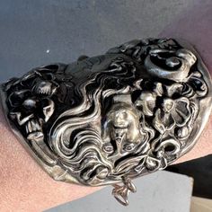 Thank You For Looking At This Fantastic Romantic Cuff! This Is A Rare Art Nouveau Antique Solid Sterling Silver Of A Lovely Woman Surrounded By Poppies.In The Traditional Art Nouveau Style . It Has Been Transformed Into This Fabulous Cuff Bracelet. Tested Solid Sterling 2.5 Inches Wide!! Fits Wrists 6.5 -7.0 I Can Adjust It Just Let Me Know 50.3 Grams 3 Inches Wide Handmade And Imperfectly Perfect Repurposed Recycle Upcycle Silversmithing Jewelry, Imperfectly Perfect, Art Nouveau Antiques, Upcycle Recycle, Alphonse Mucha, Art Nouveau Style, Wide Cuff, Jewellery Making, Traditional Art