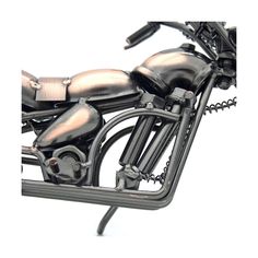 a metal motorcycle is shown on a white background