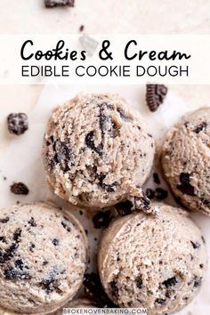 cookies and cream edible cookie dough on a white plate with oreos in the background