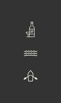 three different types of water icons on a dark background, one with a boat and the other with a bottle