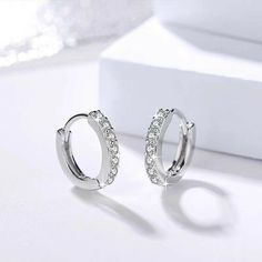 Womens Silver Small Huggie Hoop Earrings CZ Crystal Plated 925 Sterling Silver | eBay Cubic Zirconia Hoop Earrings, Huggie Earrings Silver, Hoop Earrings Style, Alloy Earrings, Sterling Silver Hoop Earrings, Small Earrings, Sterling Silver Hoops, Circle Earrings, 925 Sterling Silver Earrings