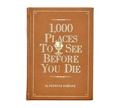 a brown book with white writing on the front and back cover that reads, 1, 000 places to see before you die