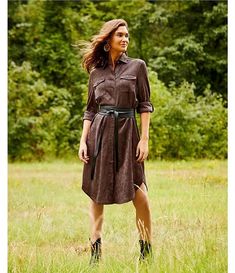 Reba Faux Suede Pointed Collar Western Style Button Down Shirttail Midi Dress | Dillard's Western Style Shirt, Dress Silhouette, Apparel Design, American Style, Modern Woman, Faux Suede, Western Fashion, Button Downs, Shirt Dress