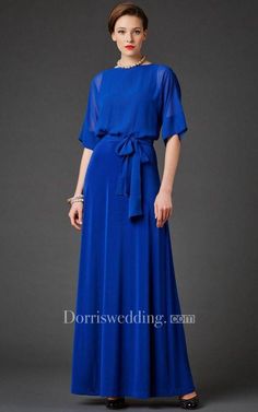 Bateau Bell Half Sleeve A-line Pleated Chiffon Long Dress With Sash Elegant A-line Chiffon Dress, Chiffon Belted Dress For Party, Elegant Georgette Bridesmaid Dresses, Chiffon Tie Waist Maxi Dress, Chiffon Maxi Length Dress With Tie Waist, Blue A-line Chiffon Evening Dress, Elegant Chiffon Belted Dresses, Elegant Belted Chiffon Dresses, Cocktail A-line Chiffon Maxi Dress