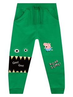 PRICES MAY VARY. Kids George Pig Sweatpants Keep your little dino-fan warm and cosy in these raor-some George Pig Joggers In dinosaur green, these cool sweatpants feature George with the slogan 'Roar-Some' on one leg and embroidered 'dine-saw' eyes and teeth with 'Grrr Grrr' written in his mouth on the other leg Complete with elasticated waistband, drawstring detail, and handy pockets, these George Pig trousers are a perfect addition to any piglet's closet Officially licensed Peppa Pig merchandi Peppa Pig Shirt, Peppa Pig Outfit, Pig Clothes, Cool Sweatpants, Peppa Pig Colouring, Peppa Pig George, Green Sweatpants, Cute Sweatpants, Pig Print