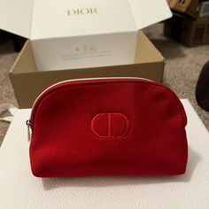 Beautiful Red Dior Makeup Pouch Red Cosmetic Bag With Zipper, Red Zipper Cosmetic Bag, Dior Makeup Pouch, Dior Makeup Bag, Christian Dior Perfume, Dior Cosmetics, Christian Dior Logo, Elizabeth Anne, Pink Cosmetics