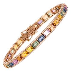 BRACELET 18K Rose Gold Diamond 0.97 Cts/340 Pcs Multi Sapphire 11.78 Cts/34 Pcs Multi Sapphire Jewellery, Madewell Outfits, Sapphire Jewellery, Pink Stone Rings, Multicolor Jewelry, Heritage Jewellery, Pearl Accessories, Jewelry Bracelets Gold, Multi Sapphire