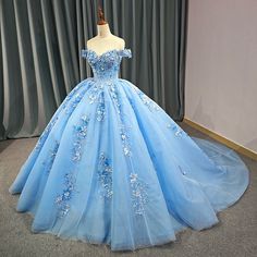 Princess Ball Gowns Blue, Princess Gown Royalty, Quince Stuff, Blue Sweet 16, Quinceanera Themes Dresses, Princess Evening Dress, Prom Dresses Off The Shoulder, Structured Corset, Quinceanera Dresses Blue