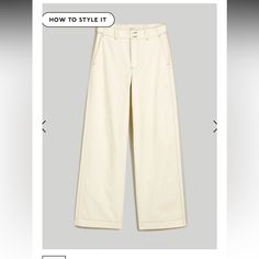 Brand New Cream Wide Leg Pants From Madewell. Size 8. Beige Bottoms With Button Cuffs For Work, Cream Five-pocket Jeans For Work, Relaxed Fit Wide Leg Pants With Button Cuffs, Classic Cream Jeans For Workwear, Cream Relaxed Fit Jeans For Work, Beige Bottoms With Button Cuffs For Spring, Wide Leg Straight Pants With Button Cuffs For Work, Spring Beige Bottoms With Button Cuffs, Spring Straight Leg Pants With Button Cuffs