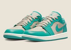 Nike Air Jordan 1 Low Sandy Beige Tropical Washed Teal DC0774-131. Women’s Size 7 Jordan 1 Low Tropical Teal, Jordan 1 Low Women, Logo Wings, Nike Jordan 1 Low, Teal Sneakers, Carolina Do Norte, Air Jordan Low, Nike X Travis Scott, Jordan Low