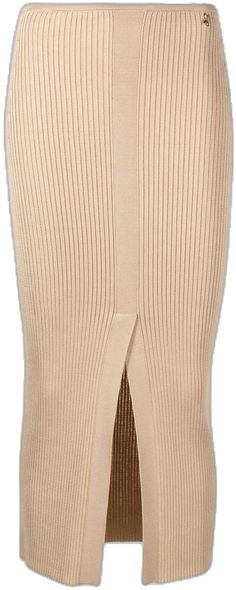 Ribbed Midi Length Bottoms For Fall, Elegant Ribbed Skirt, Ribbed Midi Bottoms For Fall, Elegant Ribbed Stretch Skirt, Elegant Stretch Ribbed Skirt, Fall Ribbed Midi Bottoms, Chic Ribbed Skirt For Fall, Elegant Beige Ribbed Skirt, Solid Color Chic Ribbed Skirt