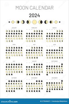 the moon calendar is shown in black and white with yellow dots on each side, as well