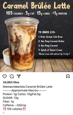 the menu for caramel brulee latte