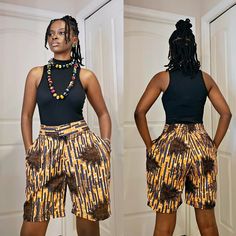 This vibrant authentic Ankara print shorts is the perfect addition to your wardrobe and perfect unique gift for her! Size: 4  Waist: 29" Stretchy  Hips: 36" Height: 19"  Color: Colorful  Material: African print, 100% Cotton. Due to screen resolution, color may appear different than the actual product. Fabric patterns may not look identical due to variances in fabric prints. Each pair may look slightly different from the one pictured, which gives you unique custom beautiful dress made just for you! check out our shop for more African inspired fashion and accessories. https://www.etsy.com/your/shops/NicolorByNicole/ follow us on Instagram for fun behind the scenes! https://www.instagram.com/nicolorfulness/ Thank you for visiting NicolorByNicole. If you have any question, Pease don't hesitate Multicolor Printed Shorts, African Print Shorts, Ankara Shorts, African Pants, African Shoes, African Attire Dresses, Modest Dresses Fashion, Stylish Shorts, Ankara Designs