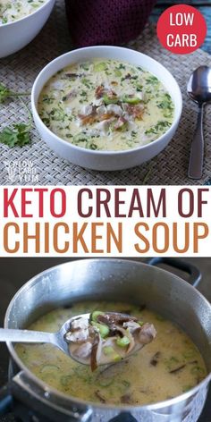 two bowls of keto cream of chicken soup