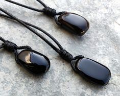 Black Jewelry With Adjustable Cord For Healing, Black Necklace With Adjustable Cord For Meditation, Adjustable Black Amulet Necklace, Handmade Adjustable Black Crystal Necklace, Black Pendant Jewelry With Waxed Cord, Adjustable Handmade Black Crystal Necklaces, Black Necklace With Adjustable Length On Waxed Cord, Black Waxed Cord Pendant Jewelry, Spiritual Black Crystal Necklace With Adjustable Cord