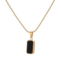 Black Rectangle Pendant Necklace Rectangle Pendant Necklace, Rectangle Necklace, Necklace Chain Types, Metal Choker, Rectangle Pendant, Cubic Zirconia Necklace, Black Rectangle, Party Necklace, Enamel Necklaces