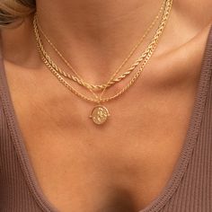 The necklace we’d wear on a summer vacay to Rio. This shimmery rope chain is sturdy and luxe. Pair your stack with a white button up for the easiest look ever. 18k gold plated stainless steel Psst: This piece utilizes durable stainless steel that's tarnish/water resistant - feel free to wear it 24/7! Thickness: 3 mm Length: 16" Looks Country, Stacked Necklaces, Gold Jewelry Simple, White Button Up, Stacked Jewelry, Gold Necklace Layered, Rope Necklace, 가을 패션, Girly Jewelry