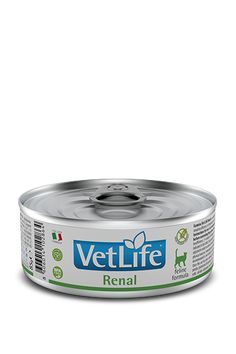 an open can of canned cat food on a white background with the words vetlife renal