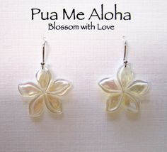 Plumeria "melia" carved shell earrings. Carved from black lip oyster so colors are natural. No two are alike so colors may vary slightly. Rhodium on brass ear wires. Slightly larger than a nickle. Designs are originals & copy-righted by Leighton Lam.