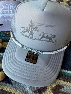 Cowgirl Trucker Hat Chain Cute Trucker Hat, Hat Chain, Chain Ideas, Country Hats, Silver Diamond Bracelet, Patriotic Tees, Stylish Jeans, Fancy Hats, Cowgirl Hats