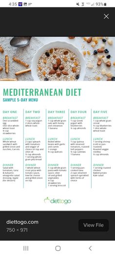 the mediterranean diet is displayed on an iphone screen, and it's full of ingredients