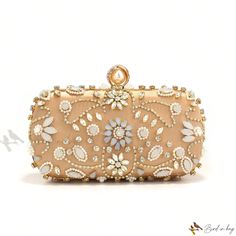 Bird in Bag - Diamond-Embellished Womens Party Clutch with Pearled Beading for Wedding and Evening Events - Featuring Shoulder Chain and Handbag Design - Ideal for Valentines Day and Special Occasions Glamorous Embellished Evening Bag For Events, Gold Evening Bag With Pearl Embroidery For Events, Embellished Beige Evening Bag As Gift, Elegant Embellished Party Clutch, Elegant Embellished Evening Bag, Beige Embellished Evening Bag As Gift, Elegant Beige Party Clutch, Embellished Clutch For Party, Elegant Embellished Clutch For Events