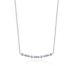 14k White Gold Indulgence Bar Necklace Ascending Curved Bar Necklace, Luxury White Gold Bar Necklace As Gift, Luxury Diamond Bar Necklace With Accents, Luxury White Gold Bar Necklace For Gift, Luxury Elegant Bar Necklace With Diamond Accents, Elegant Luxury White Gold Bar Necklace, Luxury Classic Diamond Bar Necklace, 14k White Gold Diamond Necklace, White Gold Diamond Necklace