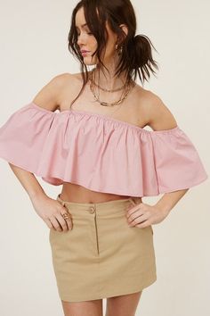 Your closet deserves a statement piece like the Darcie Blush Flowy Off-Shoulder Crop Top! Cotton fabric shapes this cute little blush pink top with and elastic off-shoulder neckline, flowy bodice, and attached short wide sleeve. Style with high-waisted pants for a complete look! DETAILS & CARE Cotton. Machine Wash Cold. Imported. Chic Summer One Shoulder Crop Top, Trendy Off-shoulder Tube Top For Day Out, Flirty Off-shoulder Tops For Brunch, Chic Pink Cropped Tube Top, Trendy One Shoulder Crop Top For Spring, Trendy One-shoulder Tube Top For Spring, Trendy One-shoulder Pink Top, Chic Off-shoulder Tube Top For Spring, Trendy Pink One-shoulder Top