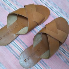 Brand New, Never Worn Slides, Size 38 Tan Leather Casual Sandals, Casual Tan Sandals With Leather Lining, Soul Shoes, Leather Slides, Tan Leather, Women's Shoes Sandals, Shoes Sandals, Slides, Women Shoes