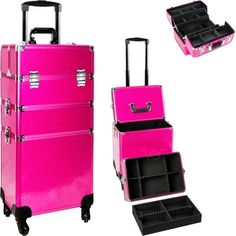 Feel ready for any beauty job when you purchase this Ver Beauty case-vt003. This is a fierce makeup case with a 360-degree wheel system and a heavy-duty handle that retracts and is fitted for comfort. When you unveil the inside workings of this high-quality design, you will find yourself with everything from removable trays and adjustable dividers, to a removable mirror and even spacious, bottom storage. Size: L.  Color: Pink. Professional Makeup Artist Kit, Beauty Job, Rolling Makeup Case, Stationary Storage, Beauty Professional, Lockable Storage, Makeup Brush Storage, Makeup Train Case, Makeup Training