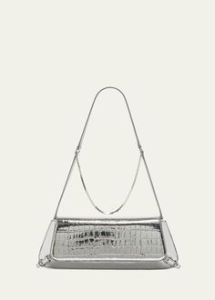 Givenchy Voyou East-West Shoulder Bag in Metallic Croc-Embossed Leather Bag Light, East West, Bergdorf Goodman, Top Designers, Magnetic Closure, Embossed Leather, Luxury Bags, Givenchy, Card Slots